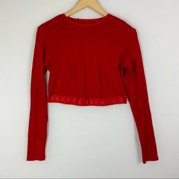 SAVAGE x FENTY Red Long Sleeve Crop Top L - Picture 2 of 10